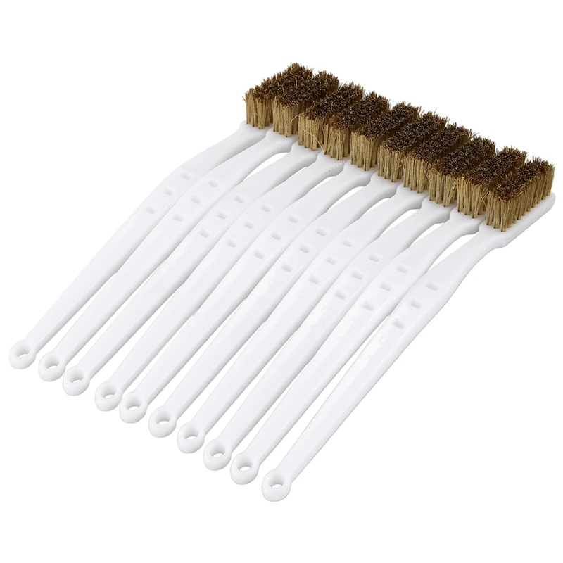 

100 Pcs 6.9 Inchlength Plastic White Handle Bristle Brush Brass Metal