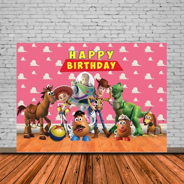 トイストーリー背景ピンクトイストーリークラウドウォールハッピーバースデーバックグラウンド女の子の1歳の誕生日のビニールの写真の背景 Aliexpress Mobile