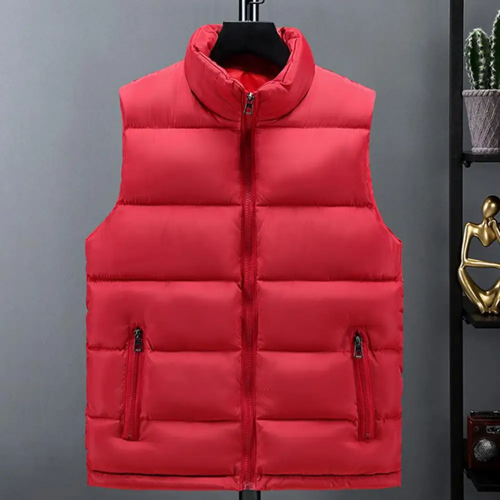 

Popular Sleeveless Jacket Male Vest Coat Stand Collar Windproof Warm Waistcoat Pockets