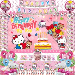 Amine Hello Kitty Girls Birthday Party Decoration And Table Accessories Plate Cup Tablecloth Foil Ballon Set Party Gift Supplies