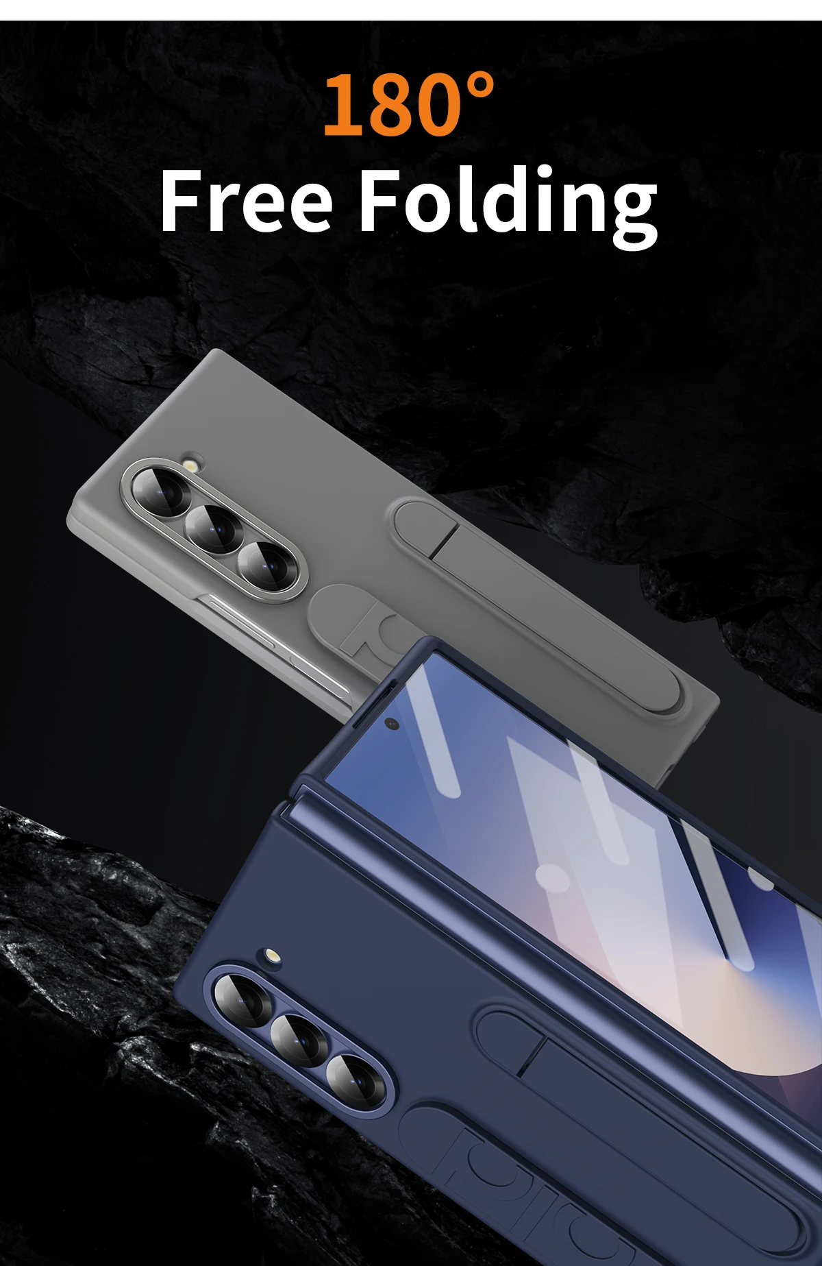 Custodia rigida in PC con retro in vetro satinato per Samsung Galaxy Z Fold 6 con pellicola in vetro per schermo, cinturino da polso, anello e supporto per telefono_voghion.com