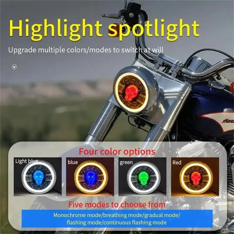 

7 Inch Round LED Headlamp Automatic Turning Change Motorcycle skull Headlights Fit For Harley Davidson Universal Car Accessories