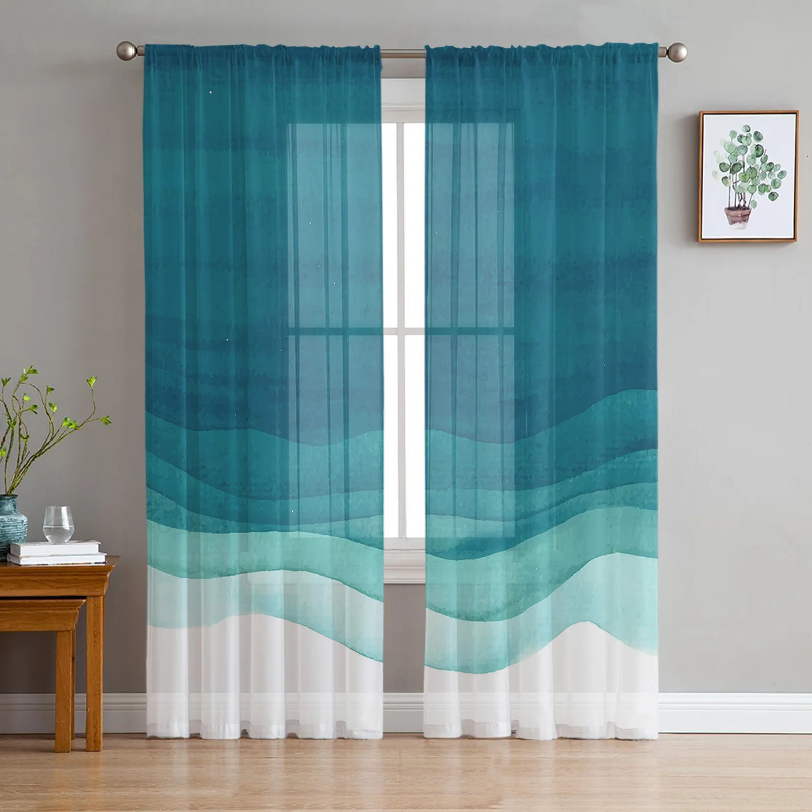 

Gradient Blue Watercolor Sheer Curtains for Bedroom Living Room Decoration Window Curtain for Kitchen Tulle Voile Organza Drapes