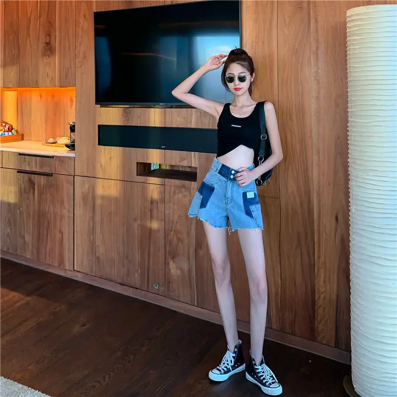 Fall Female Sexy Hole Blue Denim Short New Casual All-Match Slim Jean Shorts Women 2024 Summer Vinatge High Waist Jeans Shorts