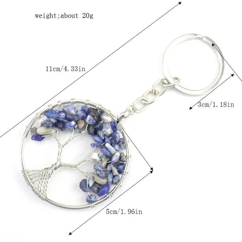 Tree of Life Keyrings Chip beads Natural Stone Crystal Chakra Quartz Keychain Pendant Keyrings Key Ring Bag Acc Jewelry