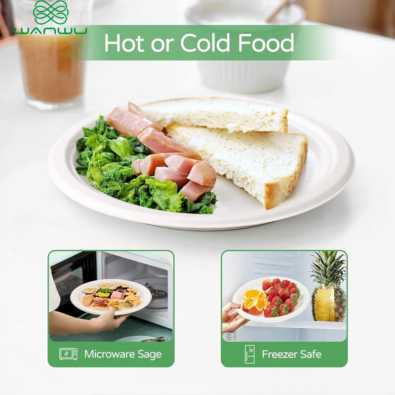Disposable Paper Plate 50 PCS Heavy-duty, eco-friendly, biodegradable Bagasse Dinner and Lunch Plates