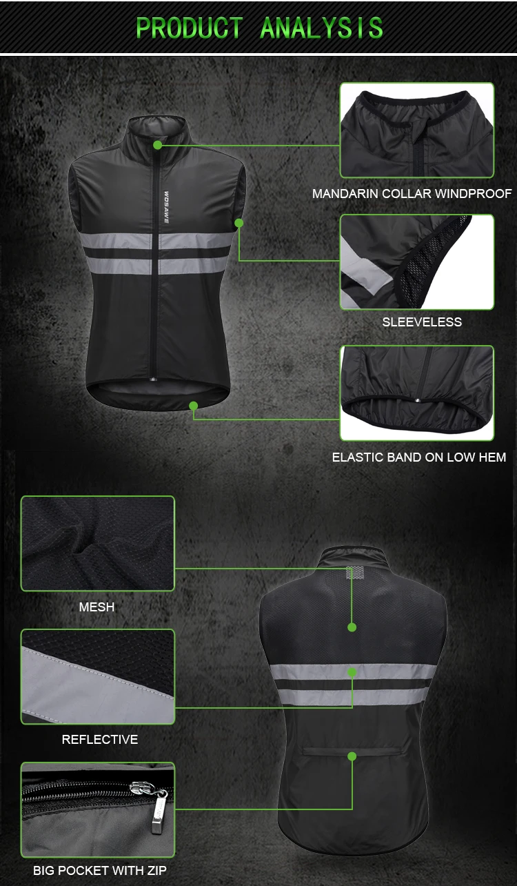 [On Sale] WOSAWE Men's Cycling Jacket Windbreaker Lightweight Reflective Jacket for Men Women Running MTB Bicycle Jersey