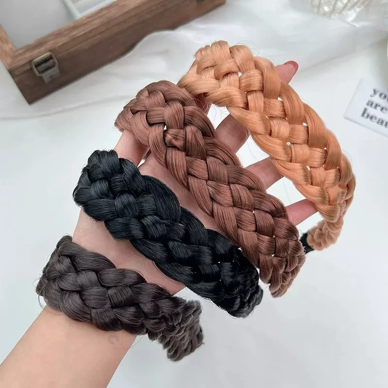 Braided Women's Elastic Hair Headband - Adjustable Synthetic Hair Accessory