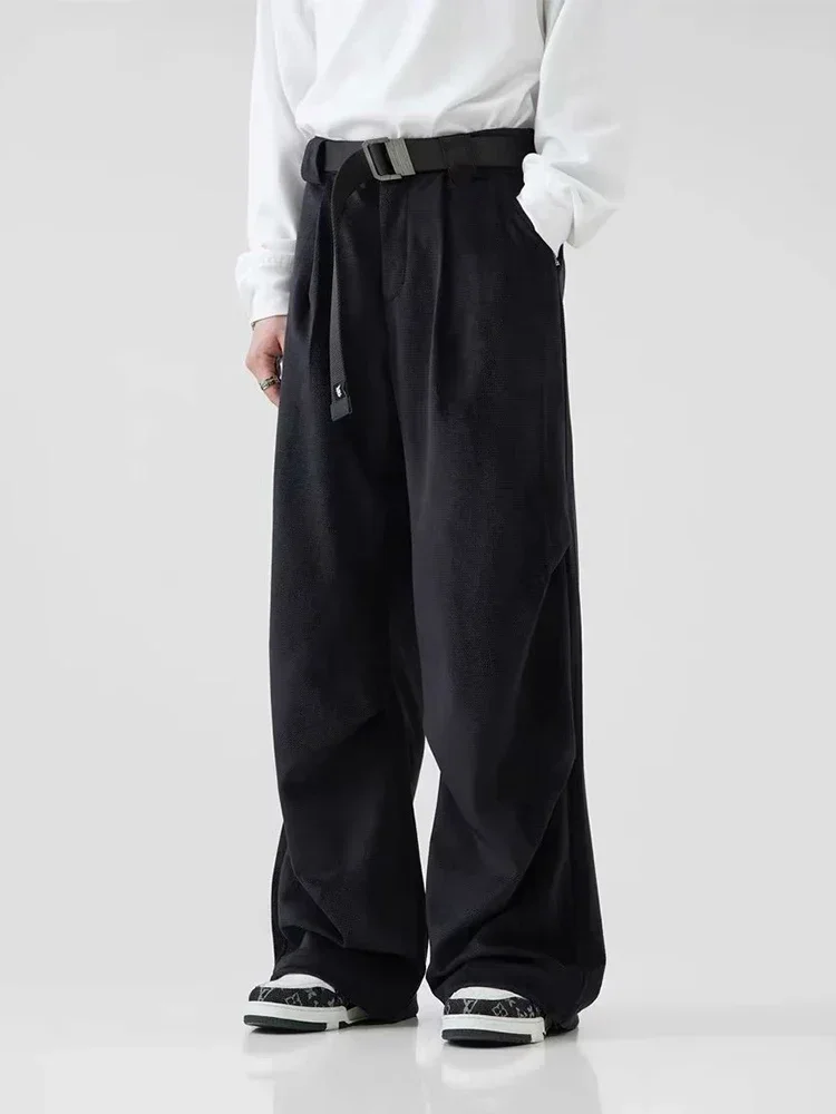 Wide Leg Pants Men Pleated Brushed Hip Hop Korean Wide Leg Trousers High Waist Oversize Casual Streetwear Vintage Autumn