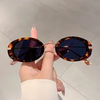 Lunettes de soleil rétro à petite monture ovale, nuances de luxe en métal de styliste pour femmes, marque de mode léopard, lunettes de soleil de plage pour dames 3