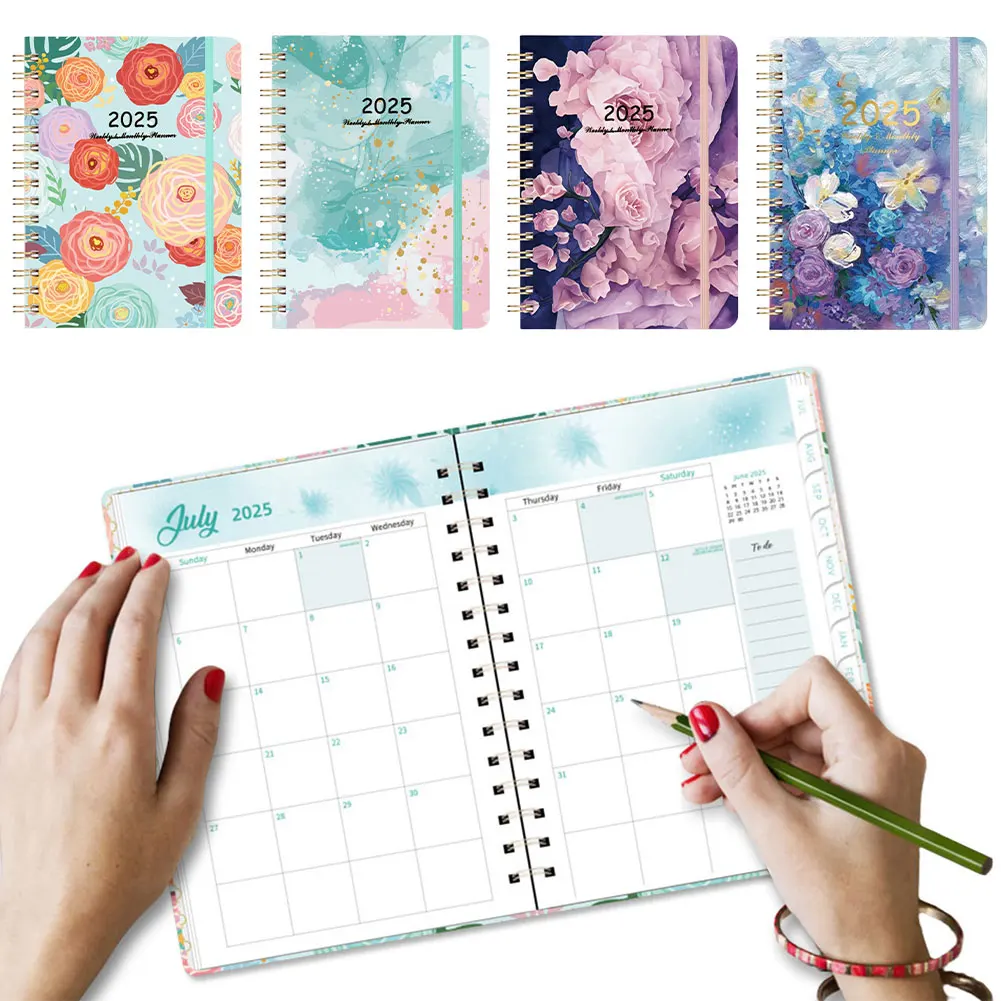 Agenda A5 Notebook Spiral Bound Diary Planner with Monthly Tabs Calendar Planner for Office School Kids and Adult Gift