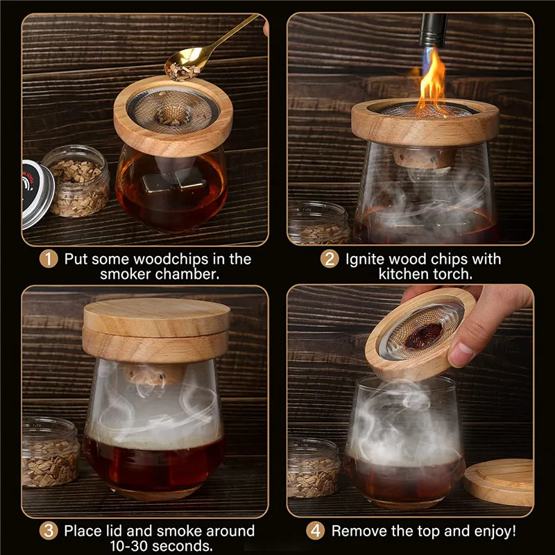 Cocktail Smoker Kit Cocktail Smoker Set Box With Wood Shavings Infuse Smoke Wooden Whiskey Barfor Drinks Smoketop Bell