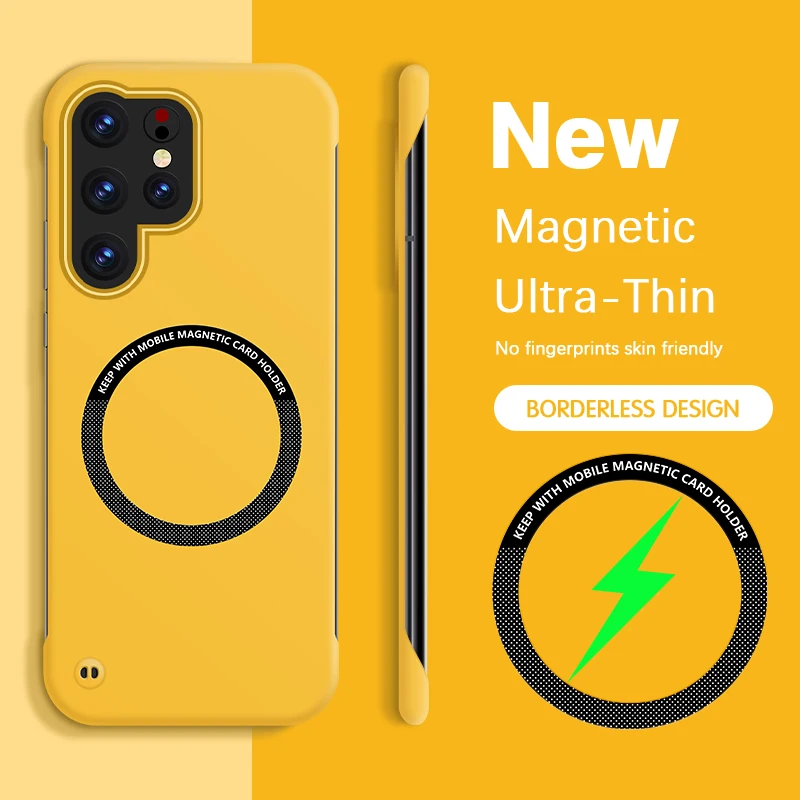 Frameless Magnetic Case with Hard PC and Wireless Charging for Enhanced Lens Protection
