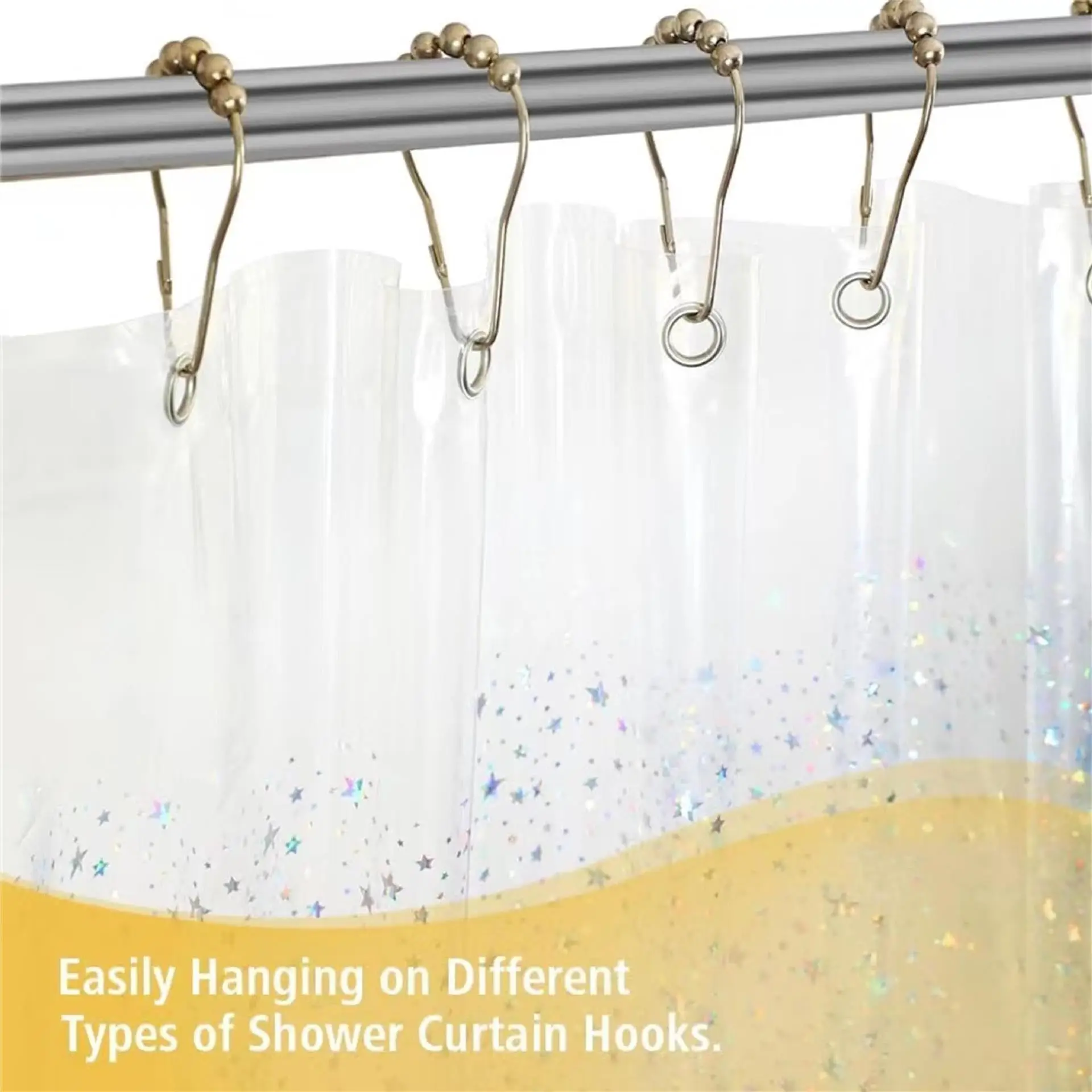 Star Printed Shower Curtain Liner 72Wx72H Inch PEVA Premium Light Weight Iridescent Star Glitter Water Repellent Transparent 3
