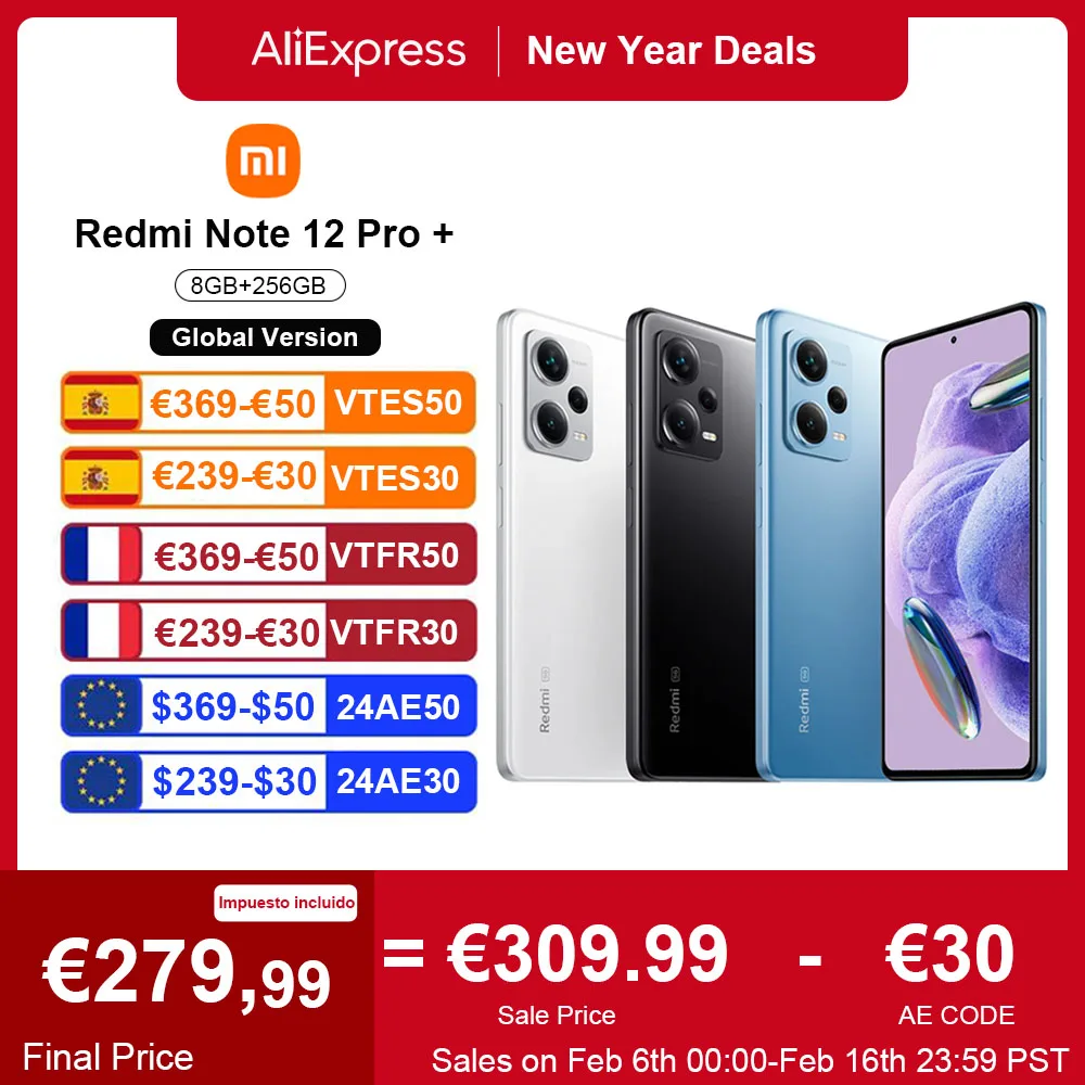 Versione Globale Xiaomi Redmi Note 12 Pro + Plus 5G Smartphone Nfc 8Gb + 256Gb 200Mp Fotocamera Ois 120Hz Amoled 120W Carica