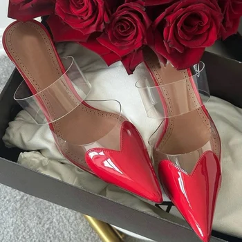 Summer 2025 Design Features Versatile Heart-Shaped Pointed-Toe Stiletto Slippers And Transparent Women'S Sandals 1