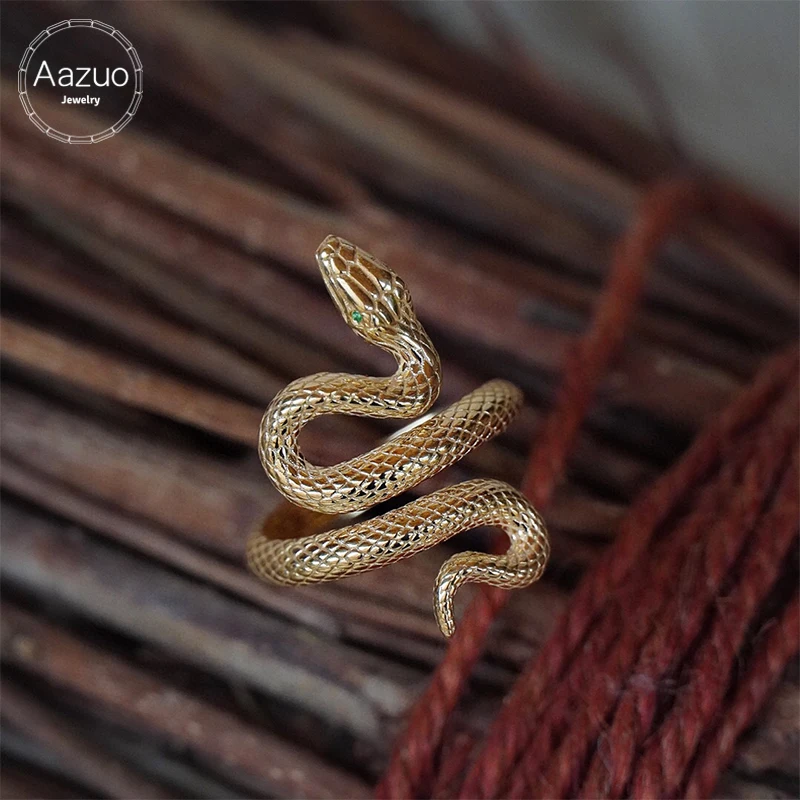 Aazuo 18K Solid White Gold Yellow Gold Natrual Tsavorite Fashion Animal Snake Ring Gifted For Woman Wedding Deluxe Banquet Party