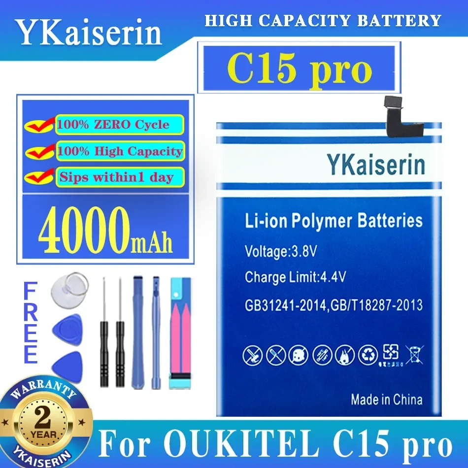 

YKaiserin High Capacity Battery C 15 Pro 4000mah Battery for Oukitel C15 Pro C15Pro Batteria + Free Tools