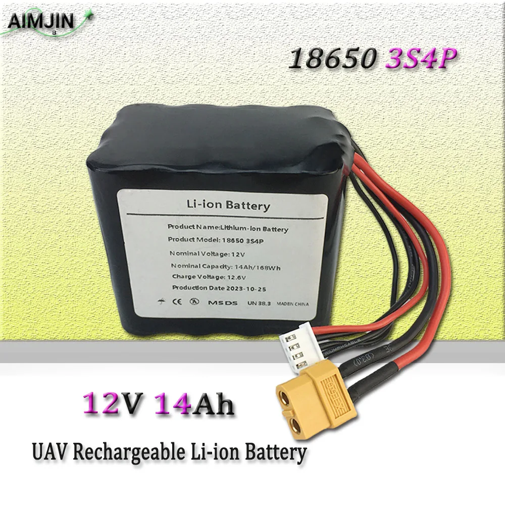 

3S4P 12V 14Ah 12.6V High Capacity UAV Rechargeable Li-ion Battery For Various RC Airplane Quadrotor XH2.54-4P XT60