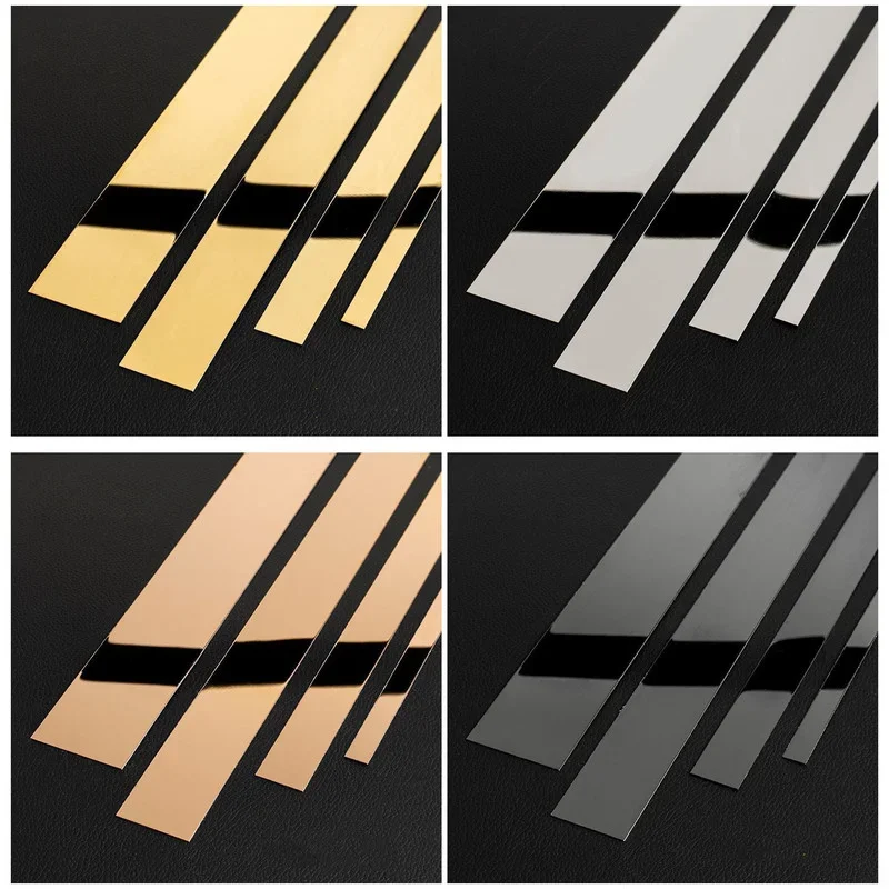 3M stainless steel flat metal decorative strip Ceiling Edge Line mirror background wall stickers for living room decor gold tape wall sticker mirror wall sticker