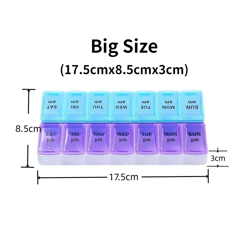 Weekly Portable Travel Pill Cases Box 7 Days Organizer 14 Grids Pill Container Storage Tablets Drug Vitamins Medicine Fish Oils