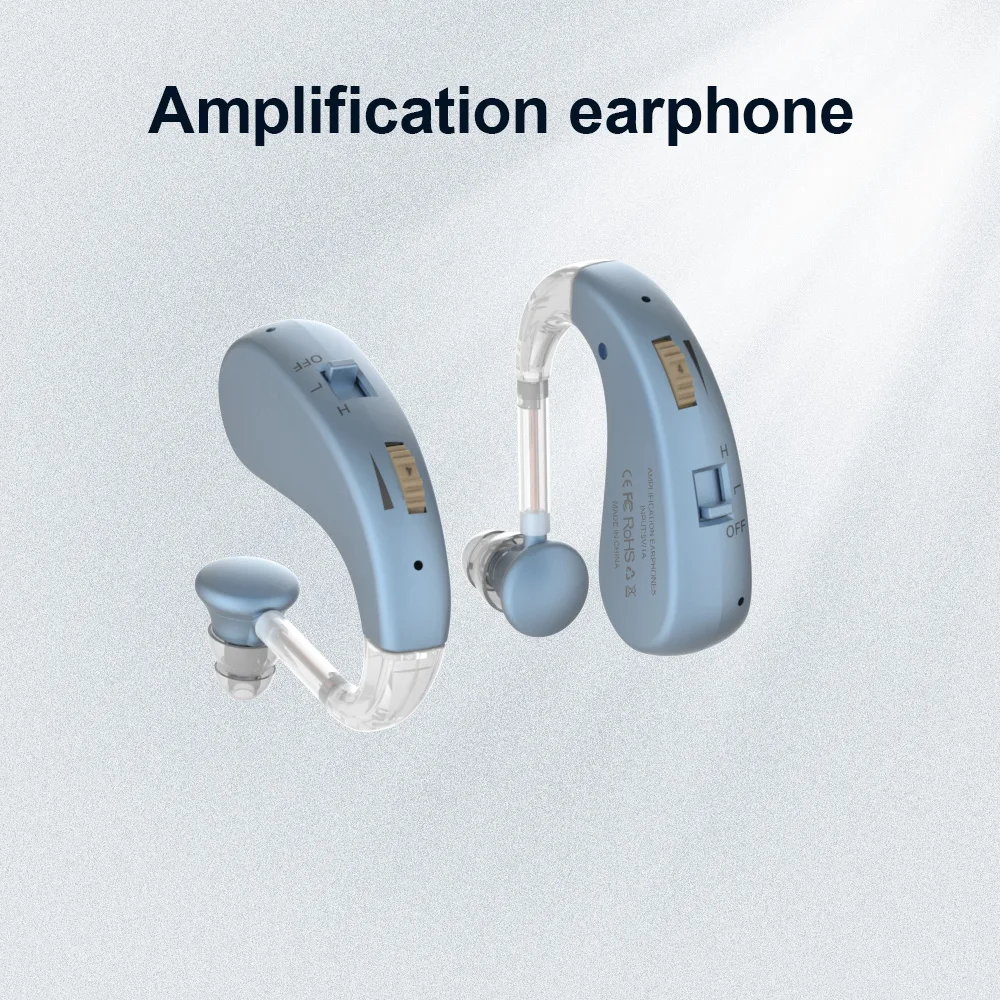 Loudspeaker headphones hearing aids hanging ear type designed for elderly people with hearing loss on the back of the ear