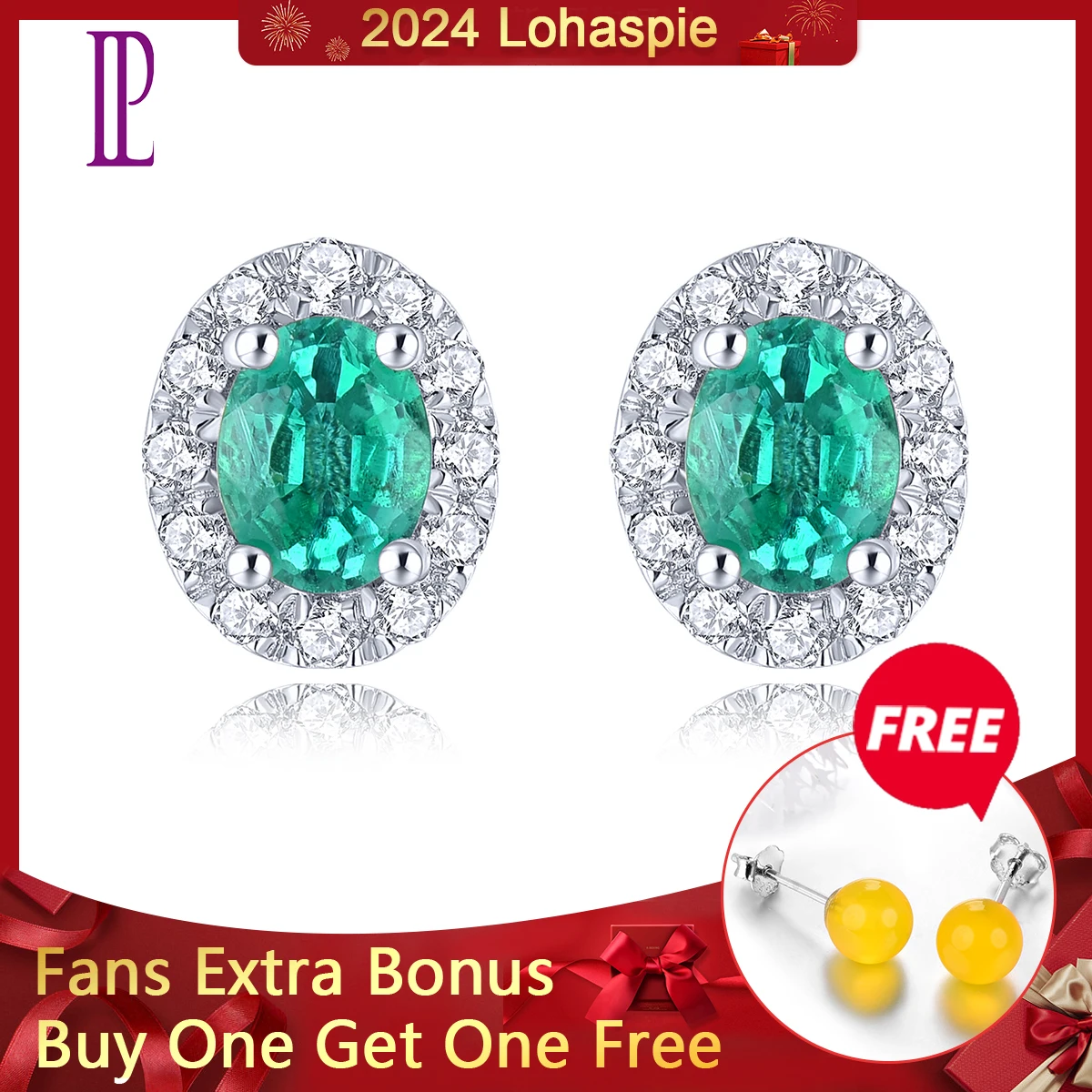 Lohaspie Natural Genuine Emerald 14K White Gold Orecchino Da Donna Diamanti 0.35 Carati Luxury Fine Jewelrys Fidanzamento Di Nozze