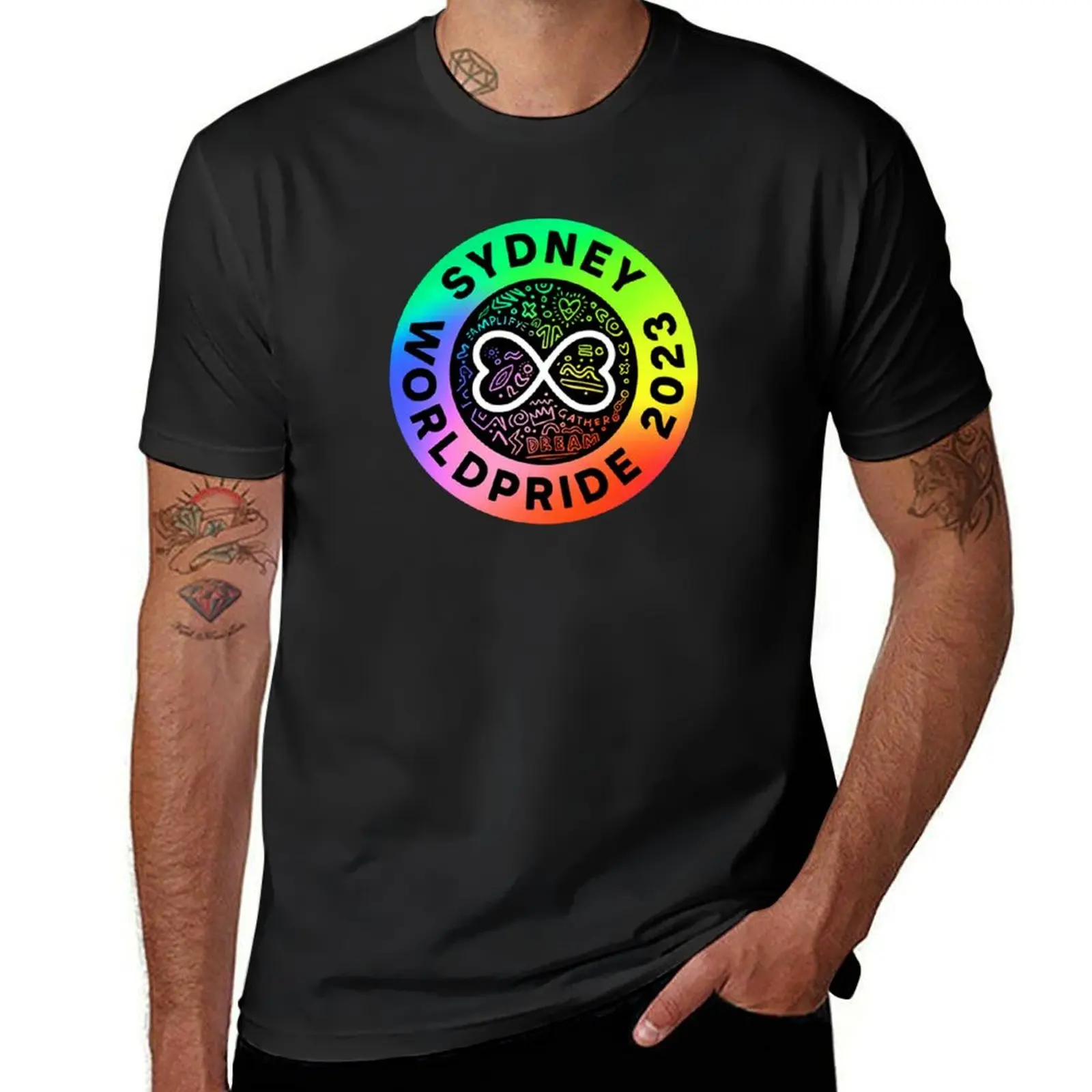 

Worldpride Sydney 2023 Black T-Shirt plain blacks shirts graphic tees fitted t shirts for men