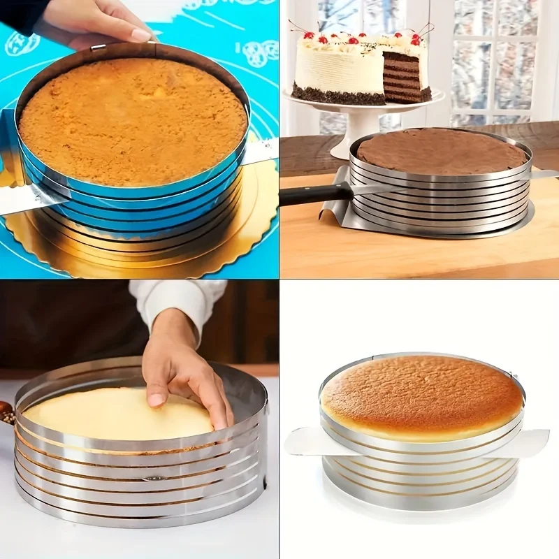 1pc Adjustable Stainless Steel Cake Slicer Ring 7 Level Precise Cake Cutter For Perfect Slices Two Size Options 6 8 Inch Easy To