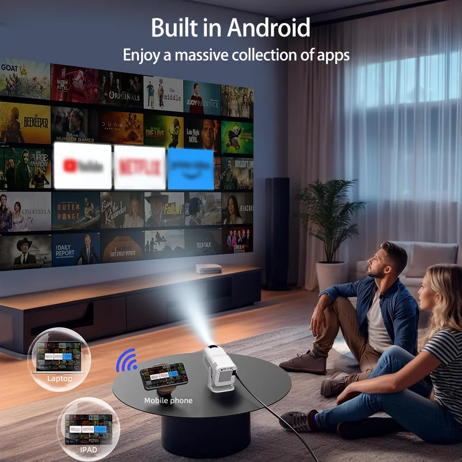F110 Projector 4K Native HD 1080P Dual Wifi6 Cinema Portable Projetor Built-in Android System suitable for home/outdoor/office