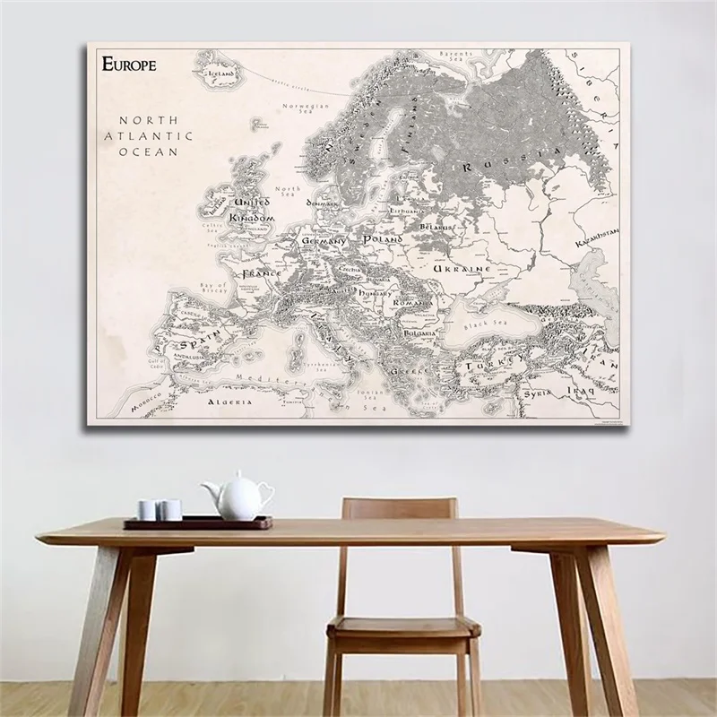 90*60Cm The Europe Map Vintage Posters Non-Woven Canvas Painting Decorative Prints Living Room Home Decor School Supplies