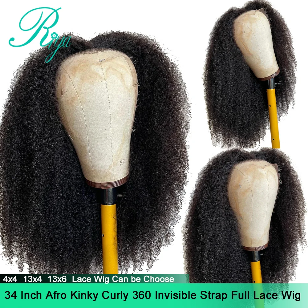 34 Inch 360 Full Lace Wig Afro Kinky Curly Brazilian Human Hair Wigs 13x4 13x6 Lace Front For Women