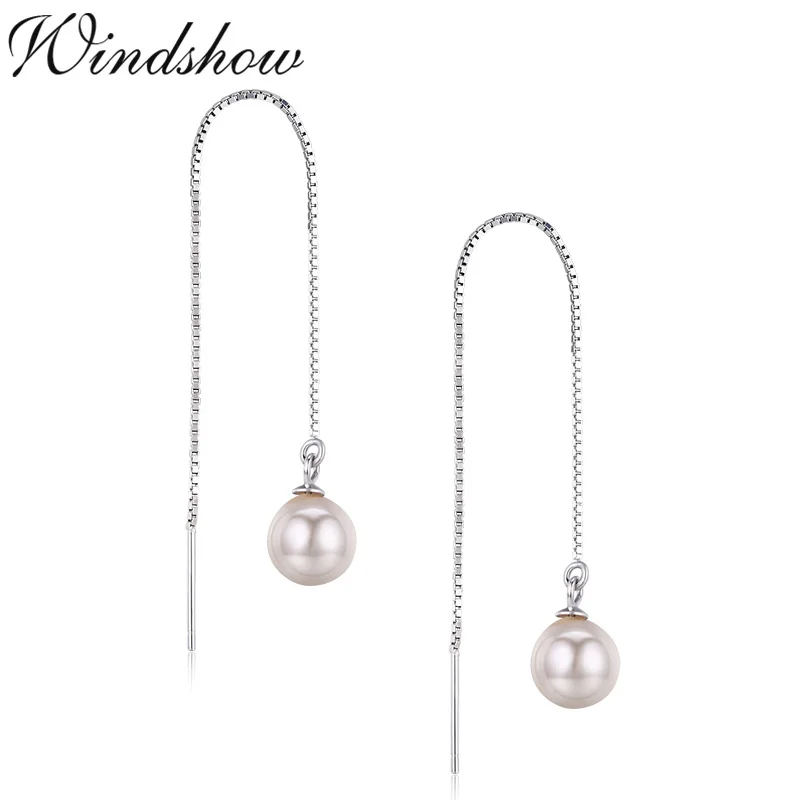 Cute 925 Sterling Silver Box Chain Link Round Pink Shell Pearl Ball