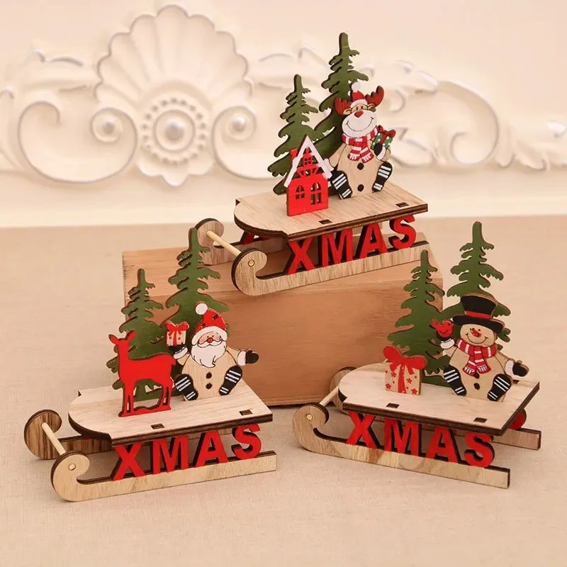 

Wooden Christmas Decorations Elk Santa Claus Snowman Table Ornaments Merry Christmas Party Decor For Home 2023 Navidad Noel Gift