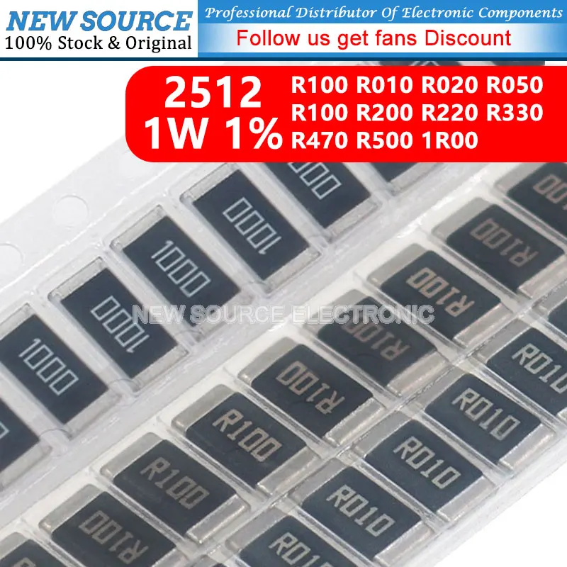 

50Pcs 2512 SMD Resistor 1W 1% 0.1R 0.1 Ohm R100 R010 R020 R050 R100 R200 R220 R330 R470 R500 1R00 Resistors