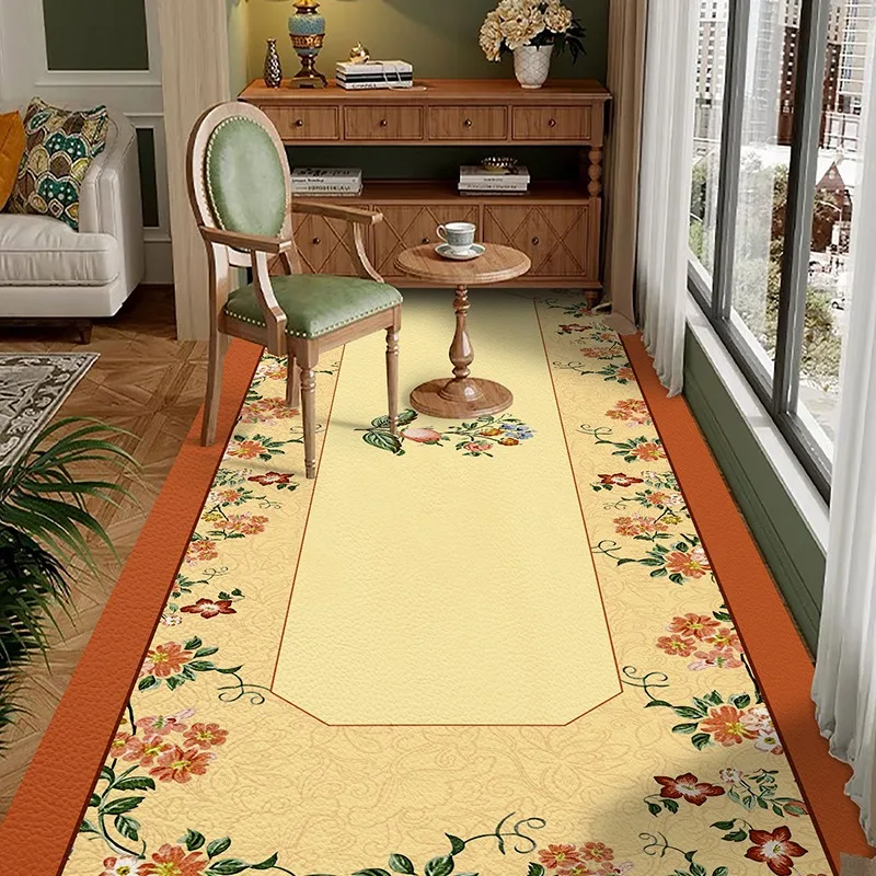 American PVC Kitchen Floor Mat Floral Waterproof Oil-proof Leather Carpet Large Area Anti-fouling Balcony Rugs Tapete De Cozinha