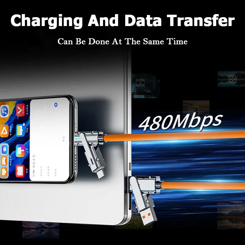 100W 4 in 1 Type C Lightning Cable Fast Charging Data Wire 5A USB Multi Charging Cord For iPhone 13 14 15 Samsung Xiaomi Huawei