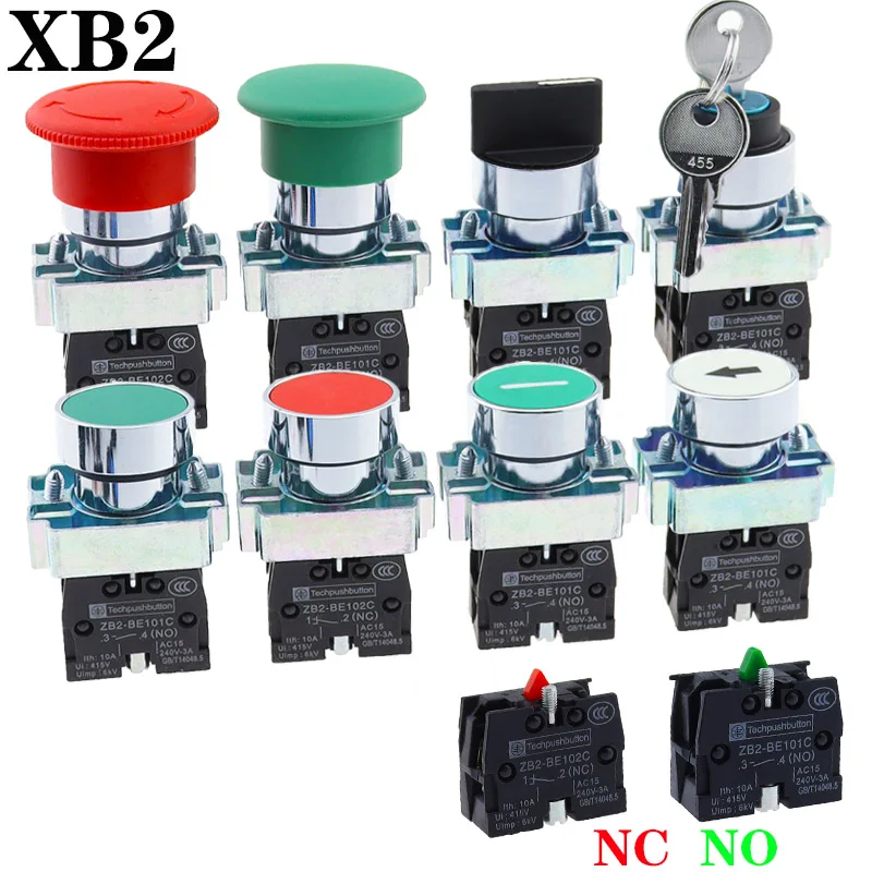 Button switch self reset XB2 small mushroom head emergency stop 22mm knob key start inching power on XB2 BS542 XB2 BA31 XB2 BA42