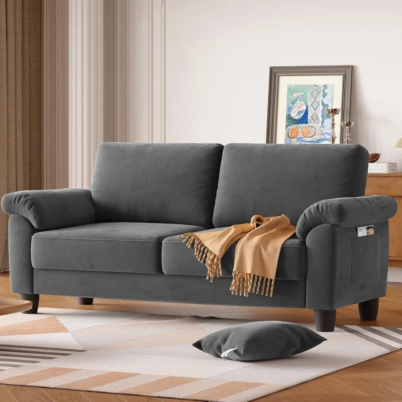 70" Loveseat Sofa, Mid Century Modern Couch with Storage Bag, Velvet Deep Couches for Small Spaces, Living room,Bedroom