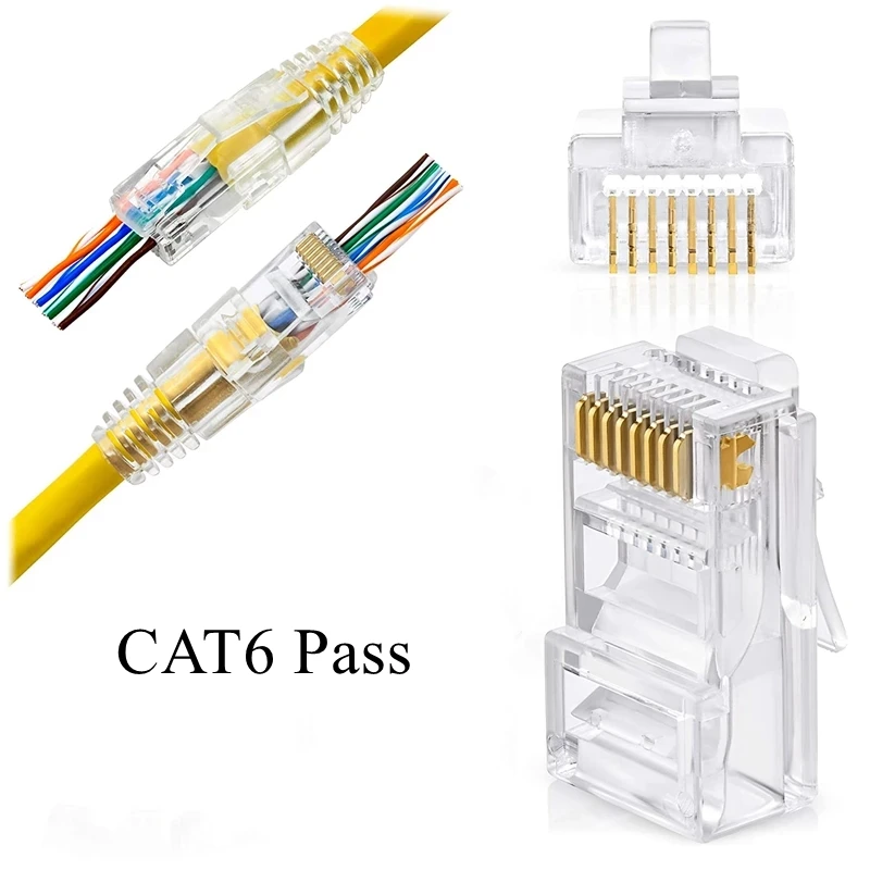 Htoc Rj45 Cabo Crimp Tool Pass Through Kit com Network Lan Cabo Tester Conectores de Passagem Cat6 Mini Botas 50 Pcs - Imagem 5