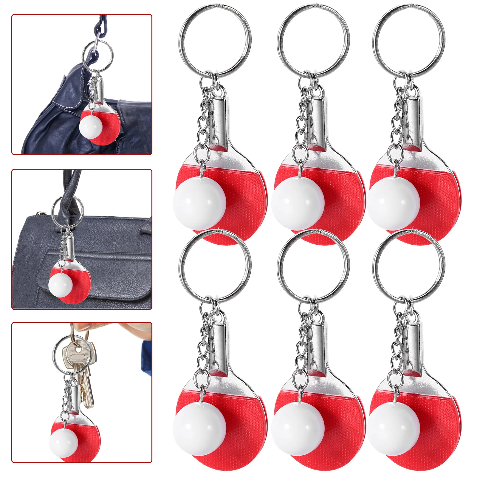 

6Pcs Table Tennis Keychains Sports Themed Keychains Adorable Table Tennis Key Rings Small Keychains