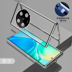 Premium Metal Magnetic Double - Sided Glass Case with Lens Protection - Shockproof & Clear - Xiaomi 13 (Silver)