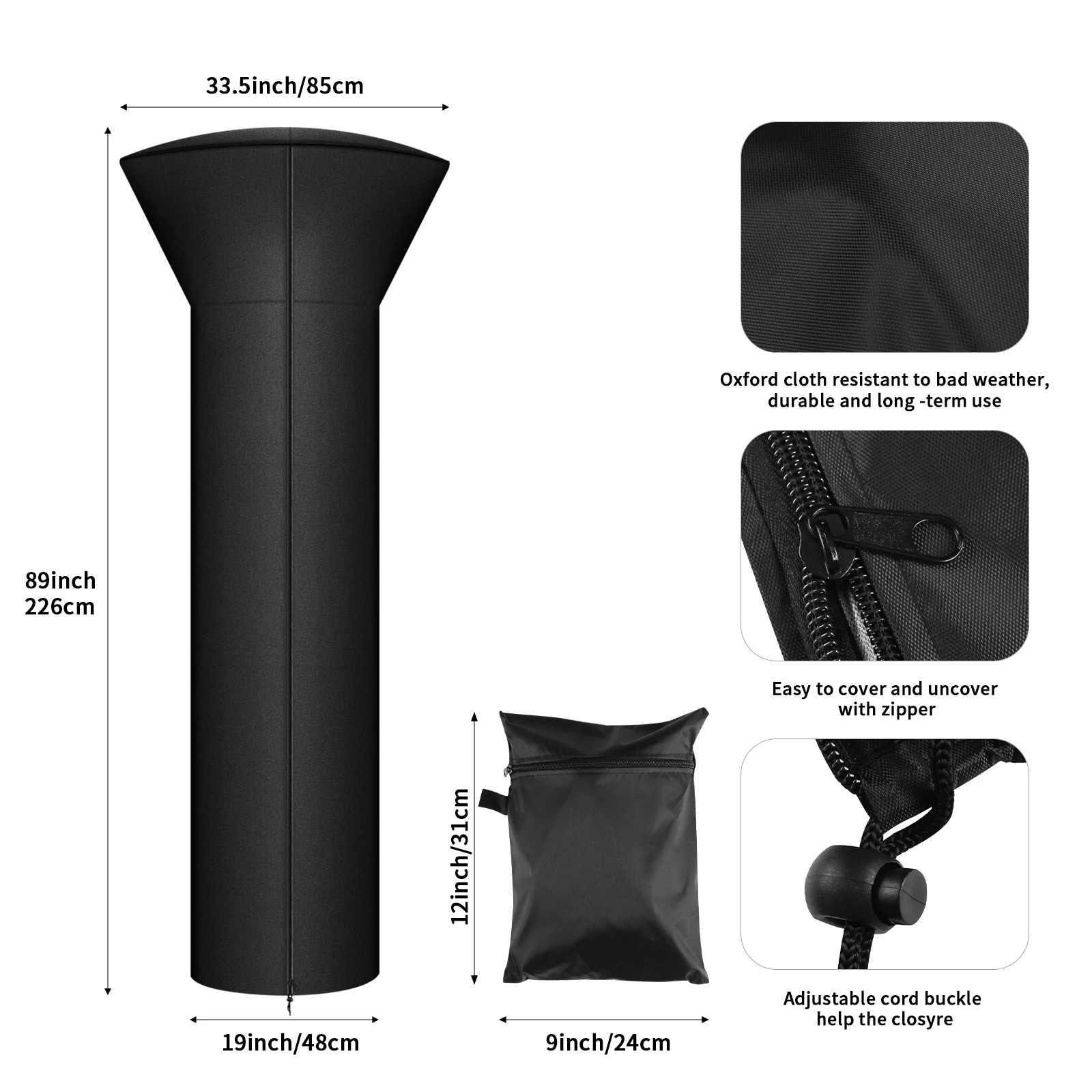 210D Oxford Cloth Patio Heater Cover Umbrella Fan-shaped Covers Waterproof with Zipper Garden Courtyard Furniture Protector