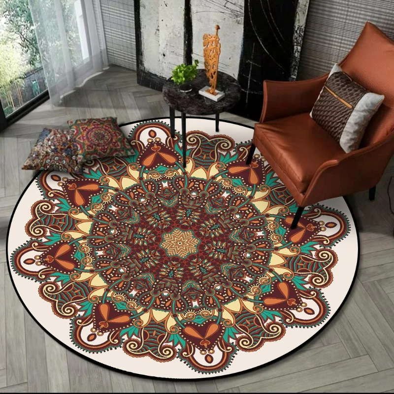 

60 80 100 120 140 160cm Bohemian Multicolor Datura Ethnic Style Living Room Basket Chair Round Anti Slip Floor Mat Carpet