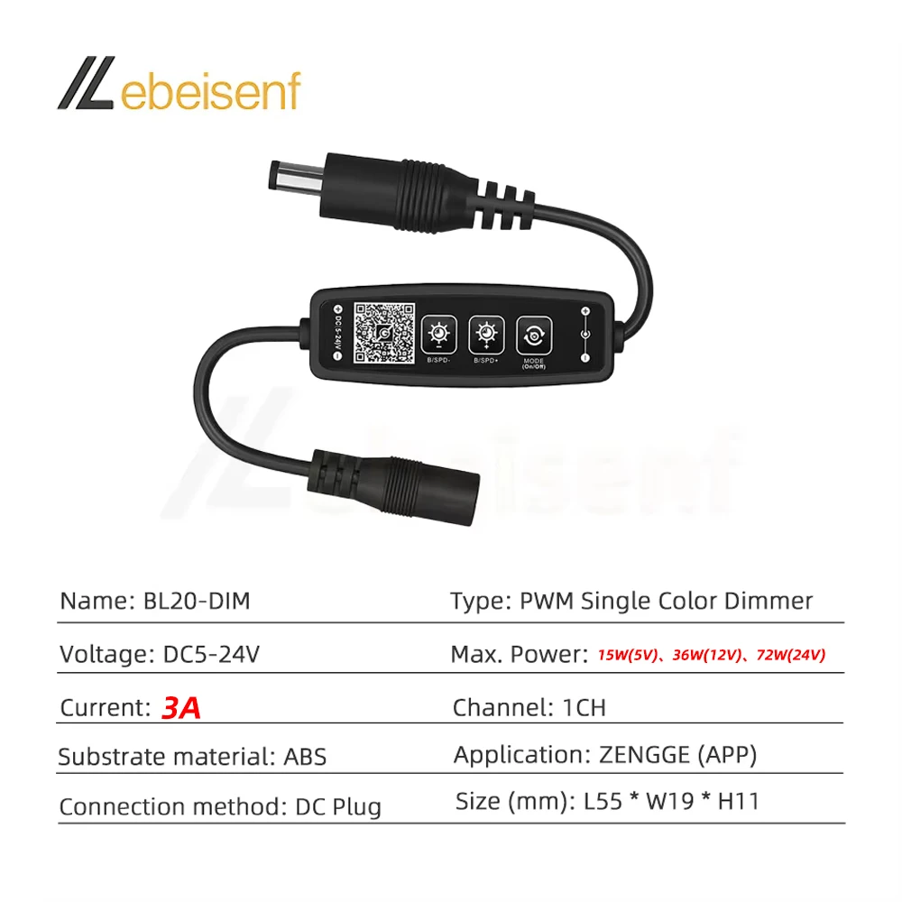 Led Dimmer Controller DC 5V 12V 24V 3A Single Color LED Strip Light Smart Bluetooth APP Music MIC Timing Group Lighting Mini DIM Dimmer Controller