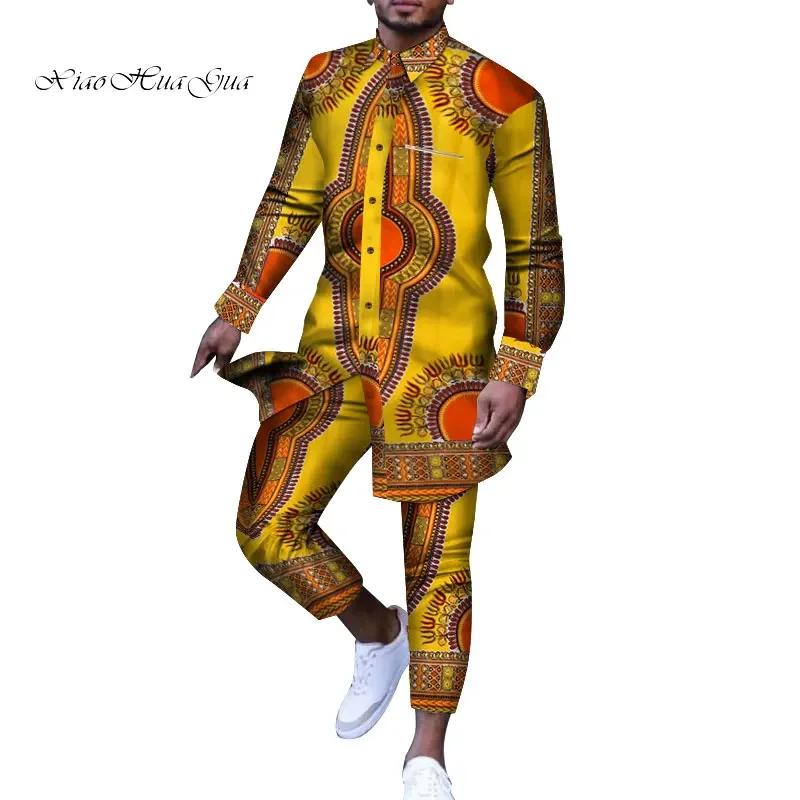 Men Outfit African Print Clothes for Men Casual Top Tee Shirts and Trousers Pant Set Plus Size African Clothing Suits Set WYN778