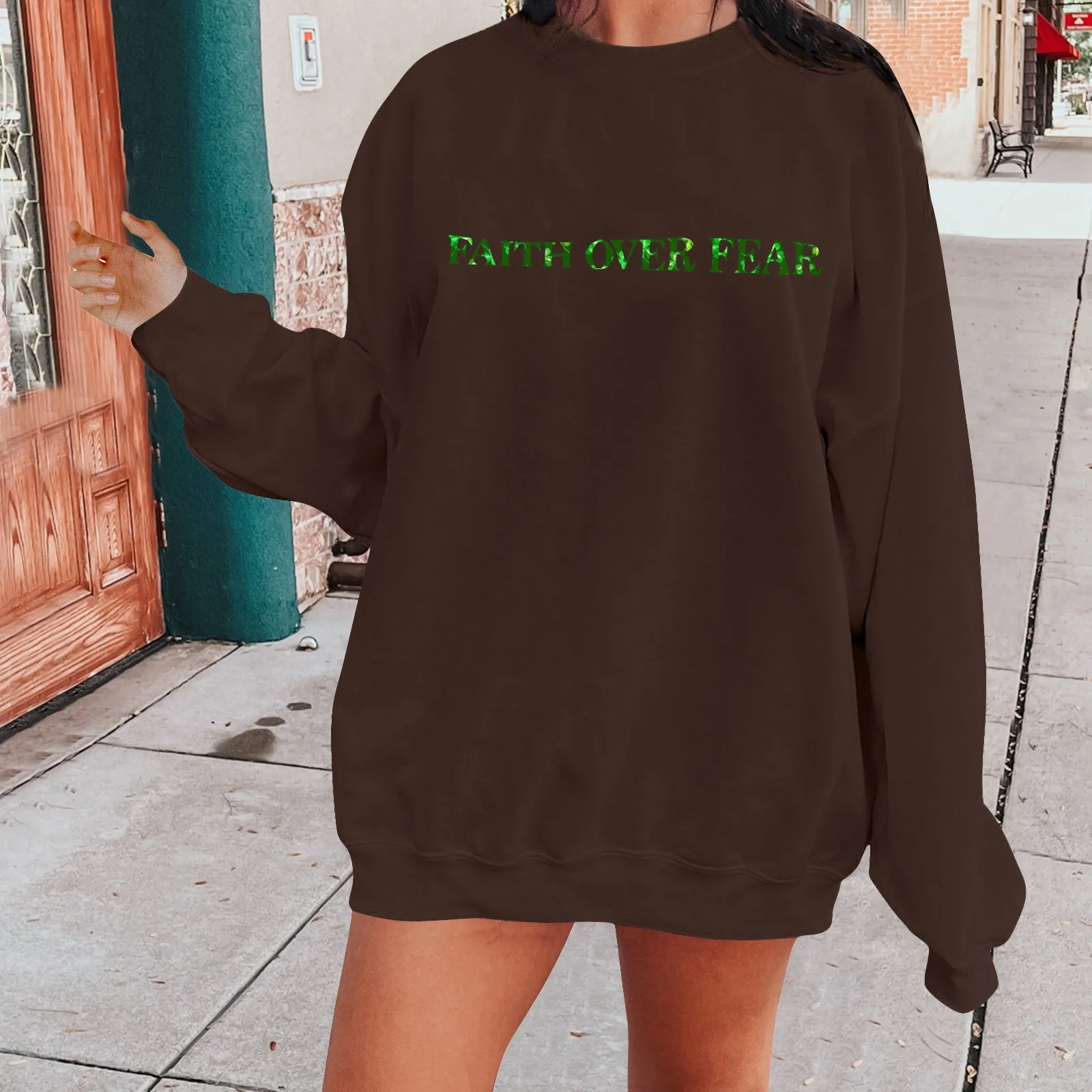 

Women Casual Front And Back Printed Crewneck Long Sleeve Hoodless Hoodie Hoodie Pocket Women