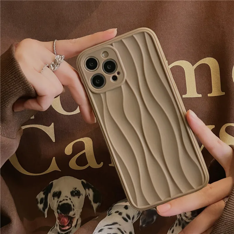 Retro Chocolate Milk Coffee Water Ripple Wave Line Art Phone Case Per Iphone 14 13 11 12 Pro Max 14 Plus Case Cute Simple Cover