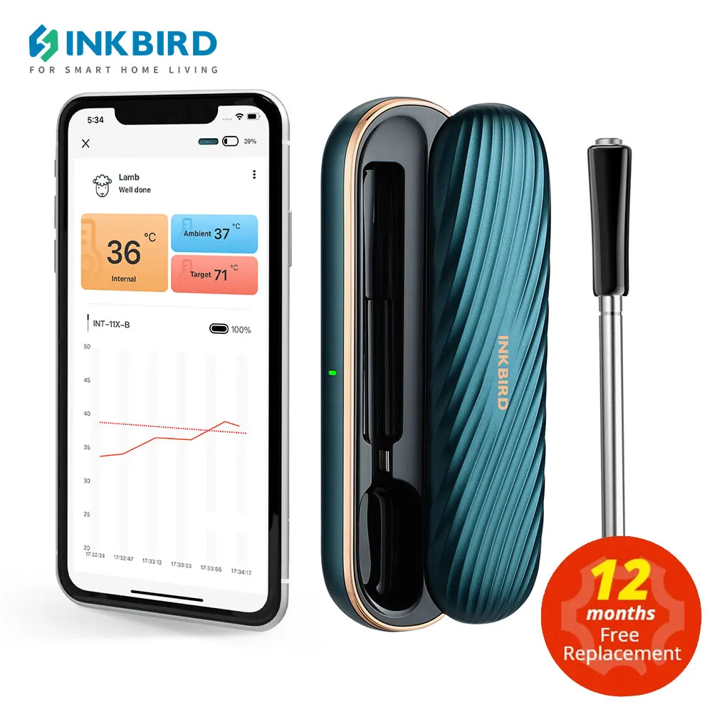 INKBIRD Bluetooth Meat Thermometer INT-11P-B Support -10~100℃ Food Temperature Range Wireless BBQ Oven Grill Cooking Thermometer