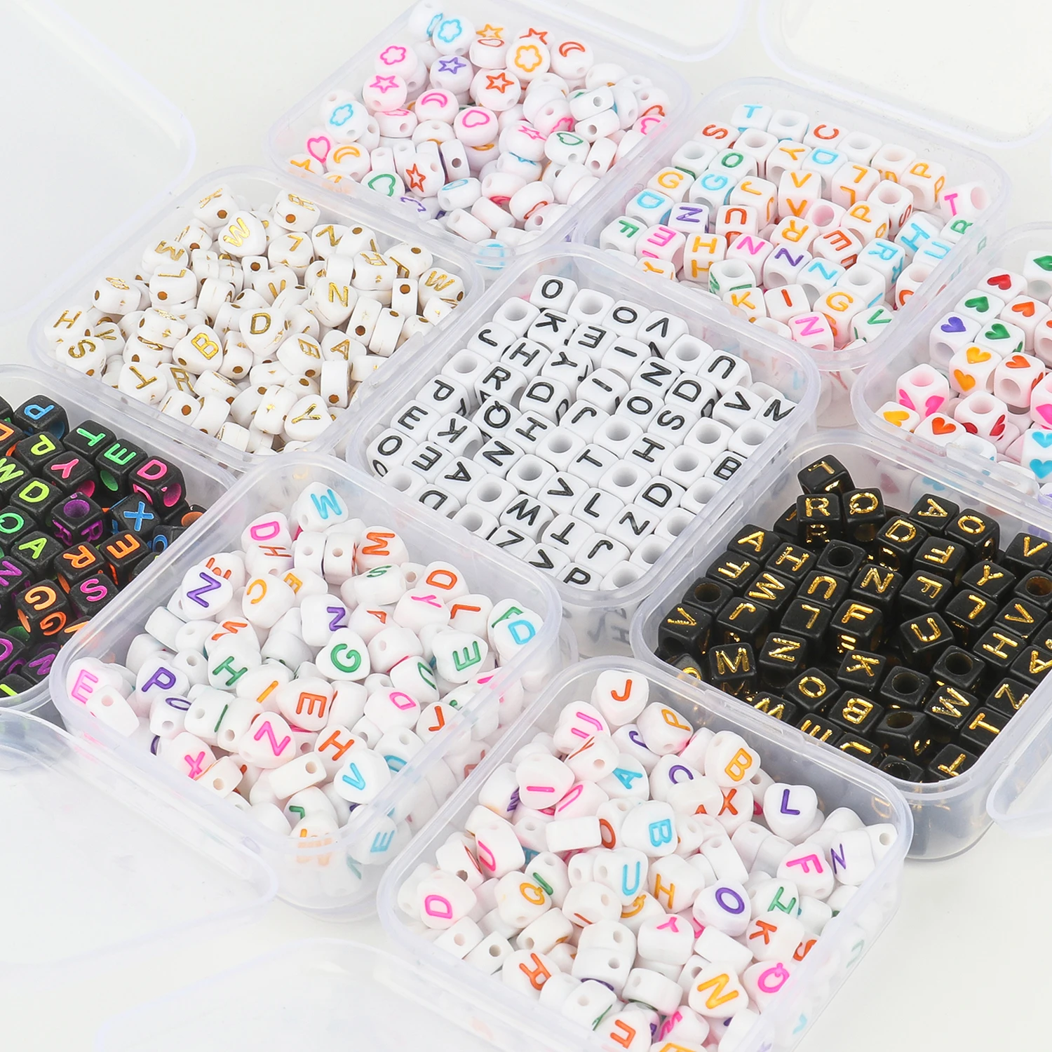 

100pcs Mixed Alphabet Letter Beads Multicolors Round/Cube Acrylic Beads for Jewelry Making Supplier Charms Bracelets Accessories